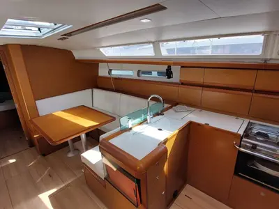 Galley of Para elli, a Jeanneau Sun Odyssey 419 sailboat at San Miguel de Abona, Spain