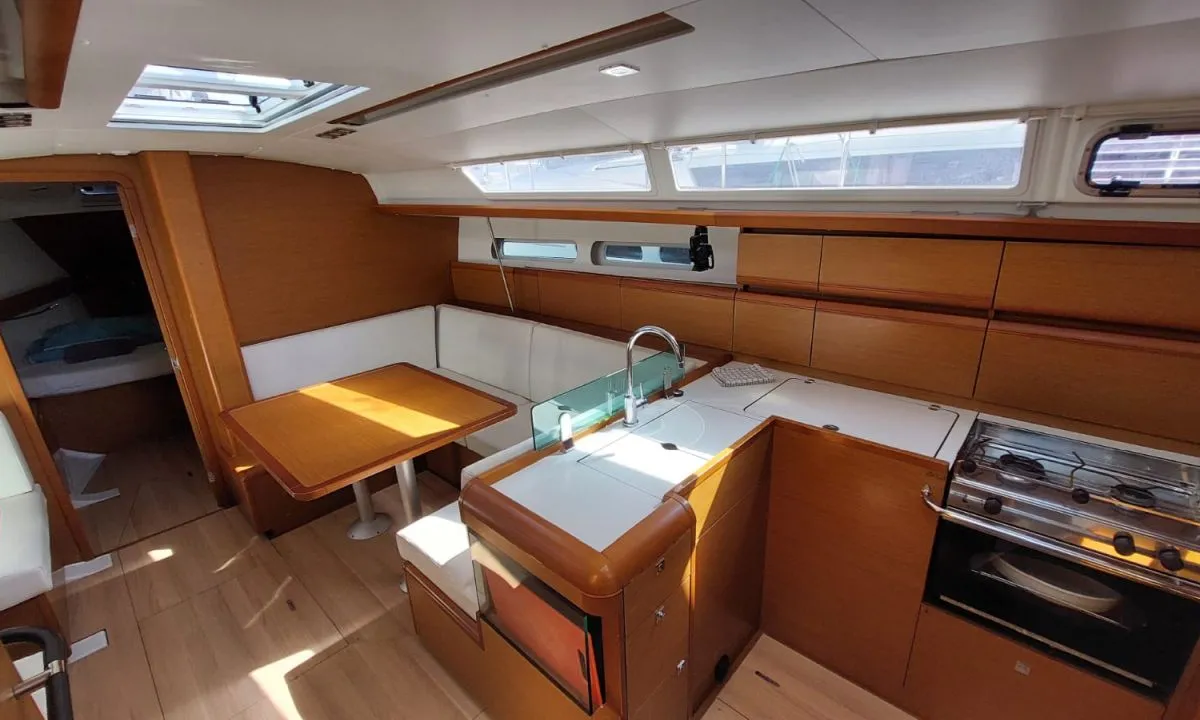 Galley of Para elli, a Jeanneau Sun Odyssey 419 sailboat at San Miguel de Abona, Spain