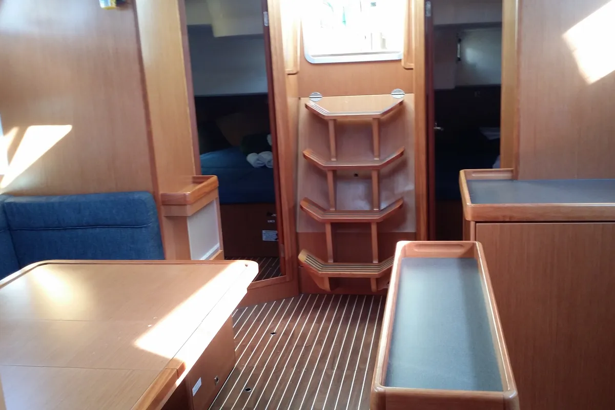 Salon of Faethon, a Bavaria 46 Cruiser sailboat at Preveza, Greece