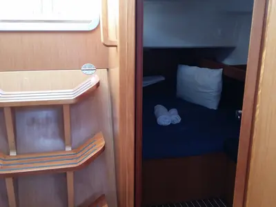 Cabin on Faethon, a Bavaria 46 Cruiser sailboat at Preveza, Greece