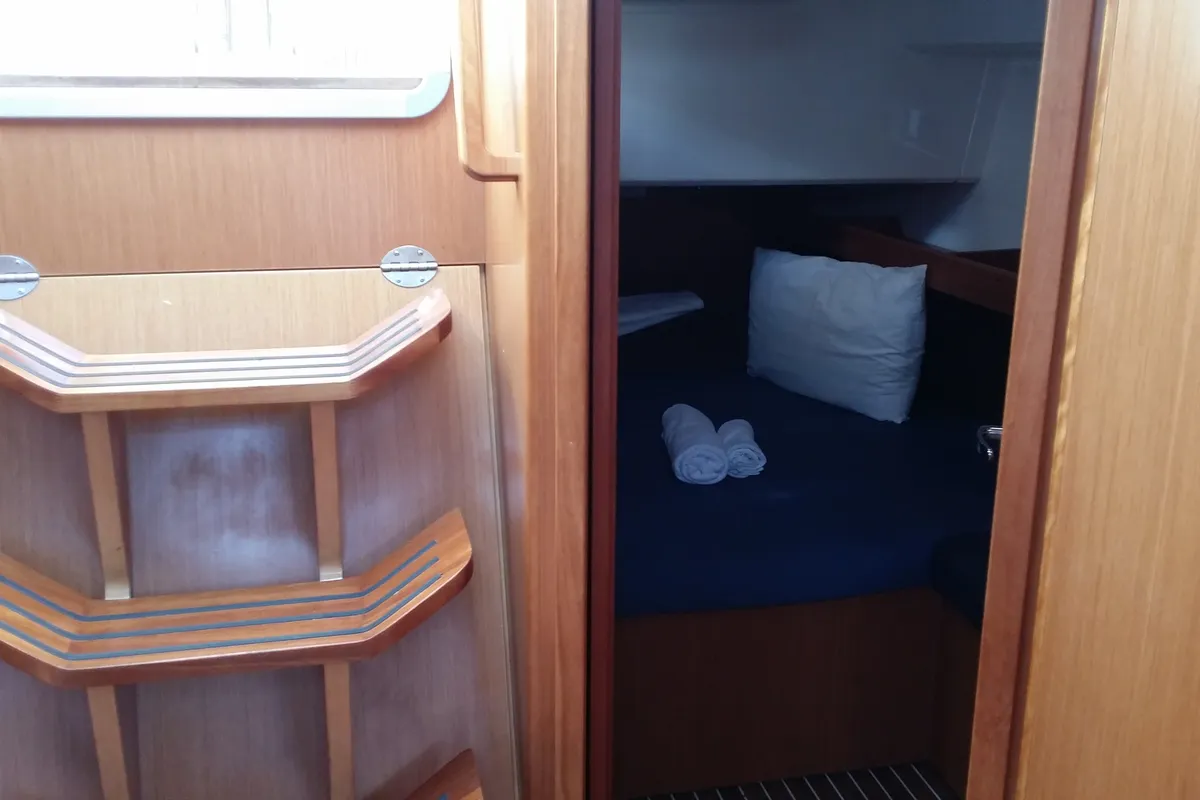 Cabin on Faethon, a Bavaria 46 Cruiser sailboat at Preveza, Greece
