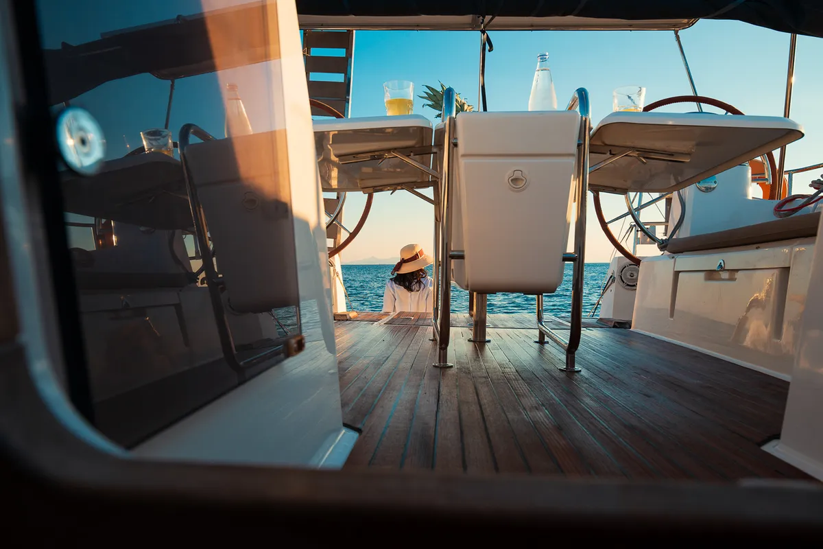 Deck of IQ, a Jeanneau Sun Odyssey 509 sailboat at Athens, Greece