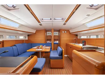 Salon of IQ, a Jeanneau Sun Odyssey 509 sailboat at Athens, Greece