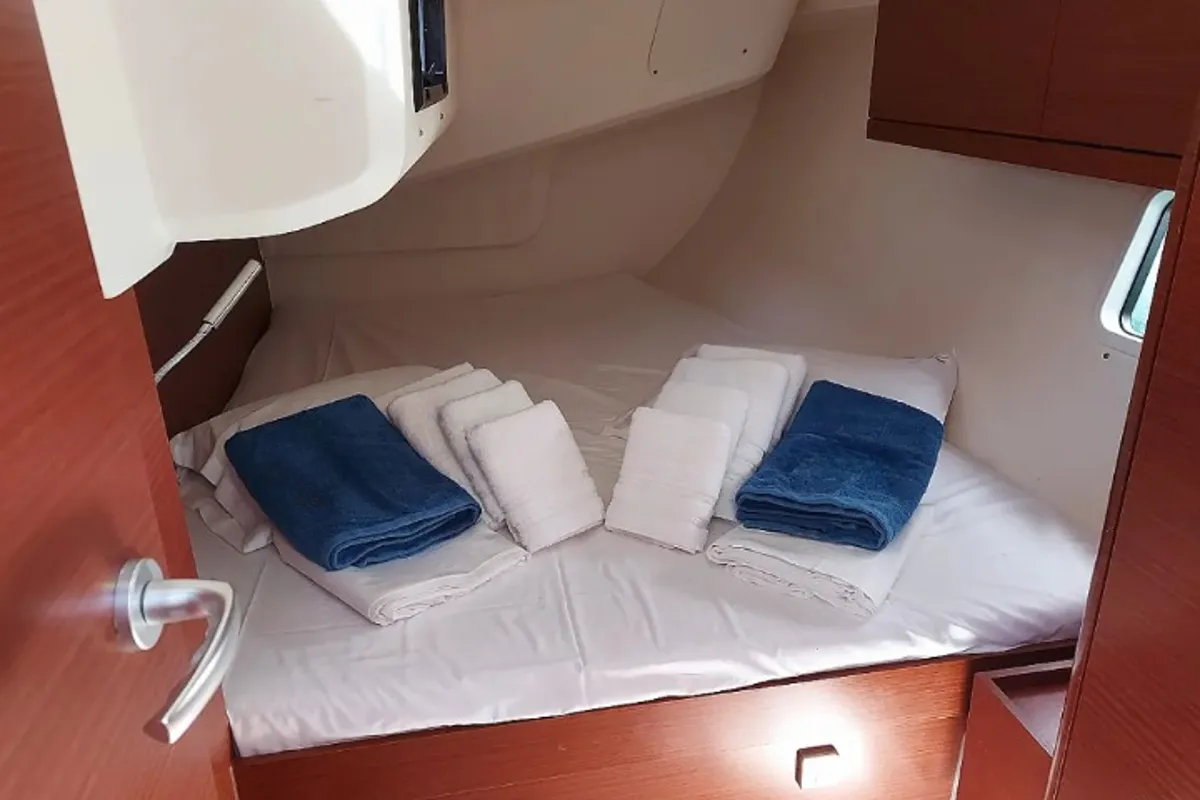 Cabin on Polynoe, a Hanse 418 sailboat at Lavrion, Greece