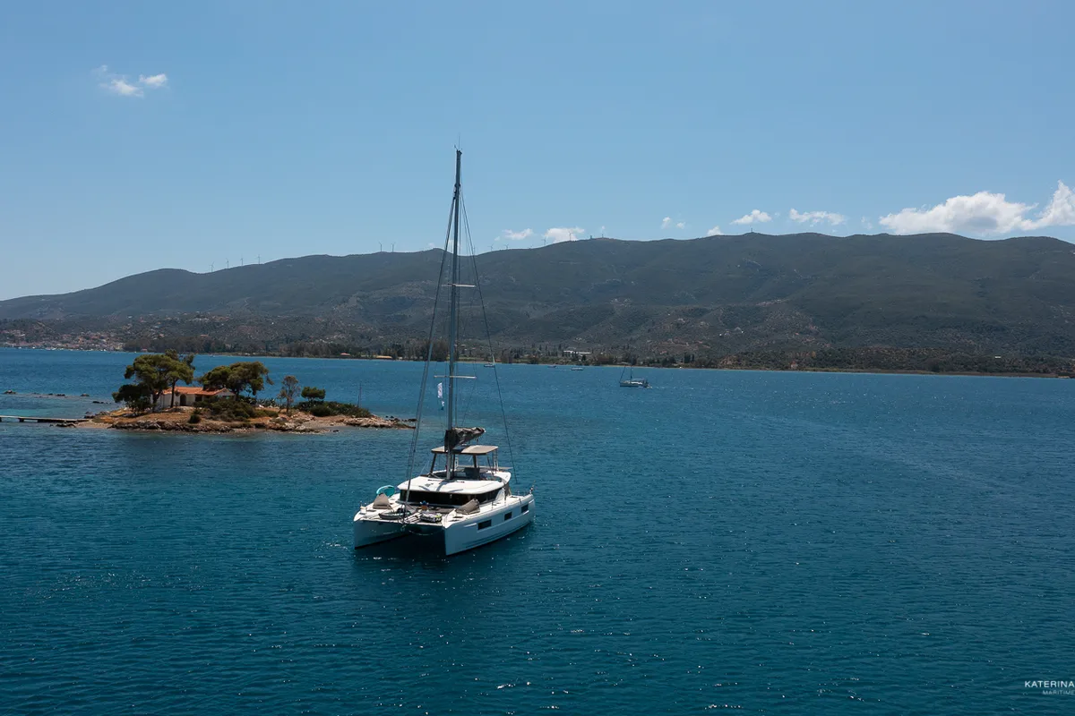 Exterior view of El Marita, a Lagoon 46 catamaran at Municipal Unit of Lefkada, Greece