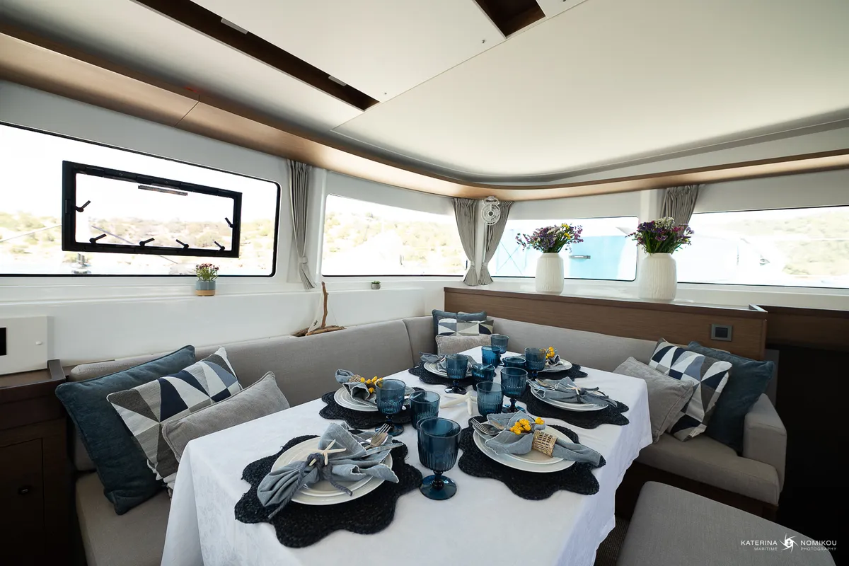 Salon of El Marita, a Lagoon 46 catamaran at Municipal Unit of Lefkada, Greece
