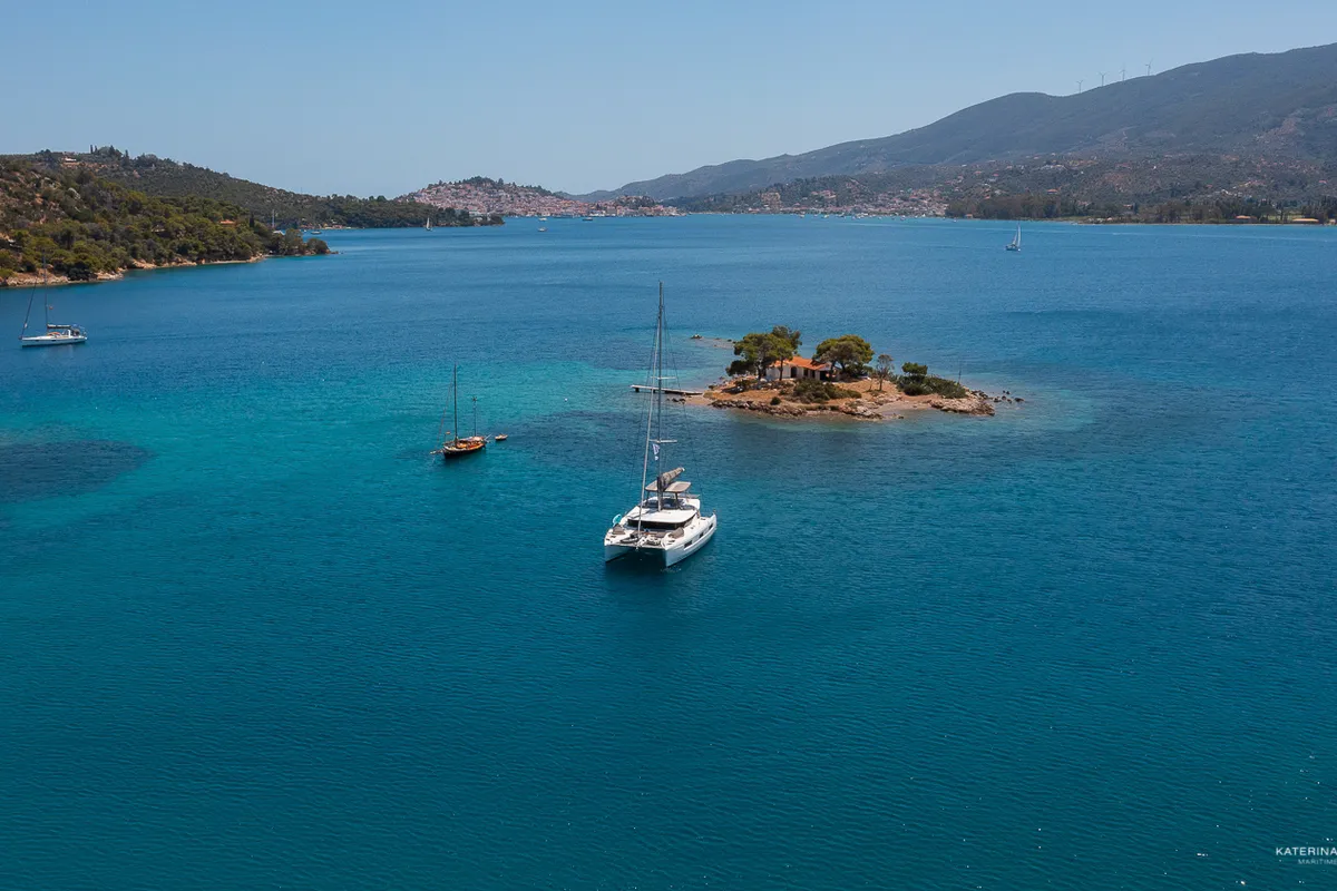 Exterior view of El Marita, a Lagoon 46 catamaran at Municipal Unit of Lefkada, Greece