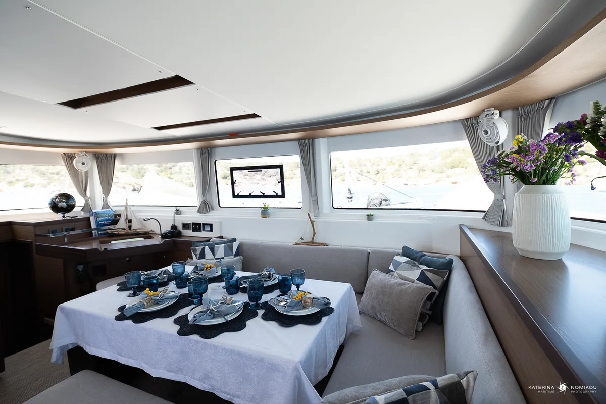 Salon of El Marita, a Lagoon 46 catamaran at Municipal Unit of Lefkada, Greece