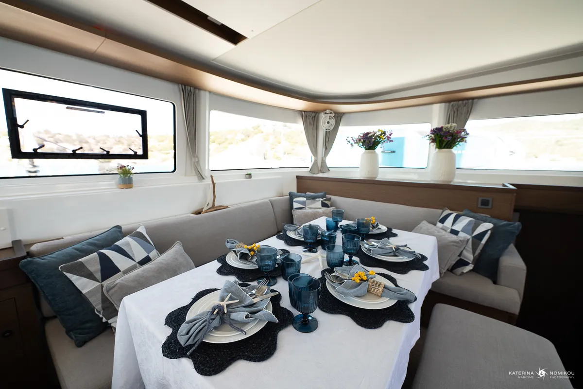 Salon of El Marita, a Lagoon 46 catamaran at Municipal Unit of Lefkada, Greece