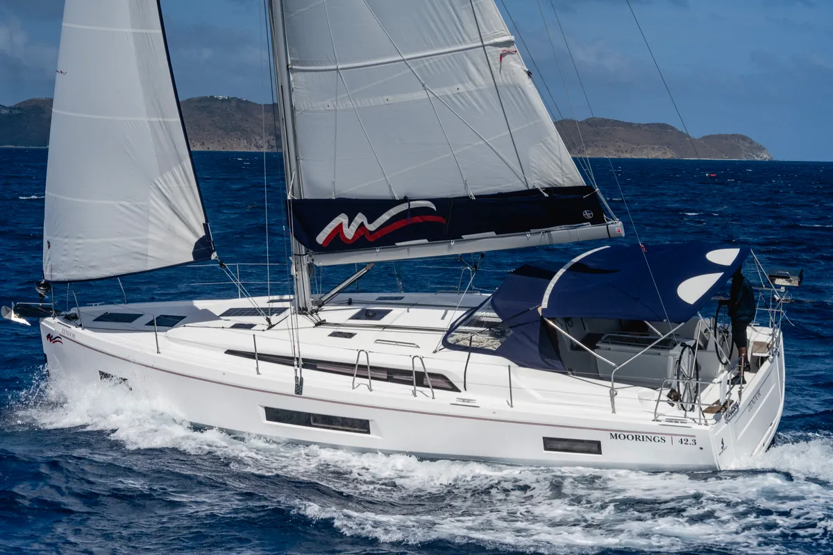 Exterior view of Moorings 42.3 Exclusive, a Beneteau Oceanis 40.1 sailboat at Road Town, British Virgin Islands