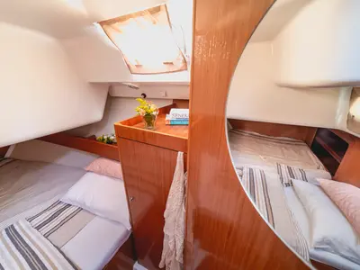 Cabin on ZORBA, a Beneteau Cyclades 50.5 sailboat at Aegina, Greece