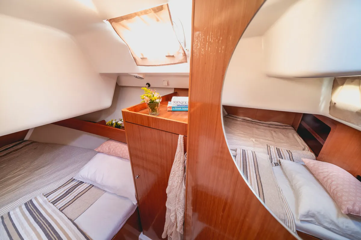 Cabin on ZORBA, a Beneteau Cyclades 50.5 sailboat at Aegina, Greece