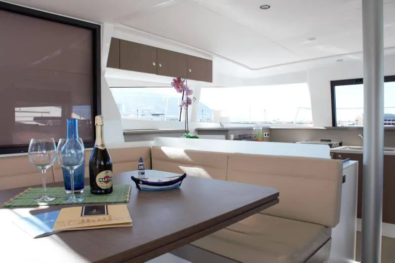 Salon of Magic 3, a Bali 4.3 catamaran at Castellammare di Stabia, Italy