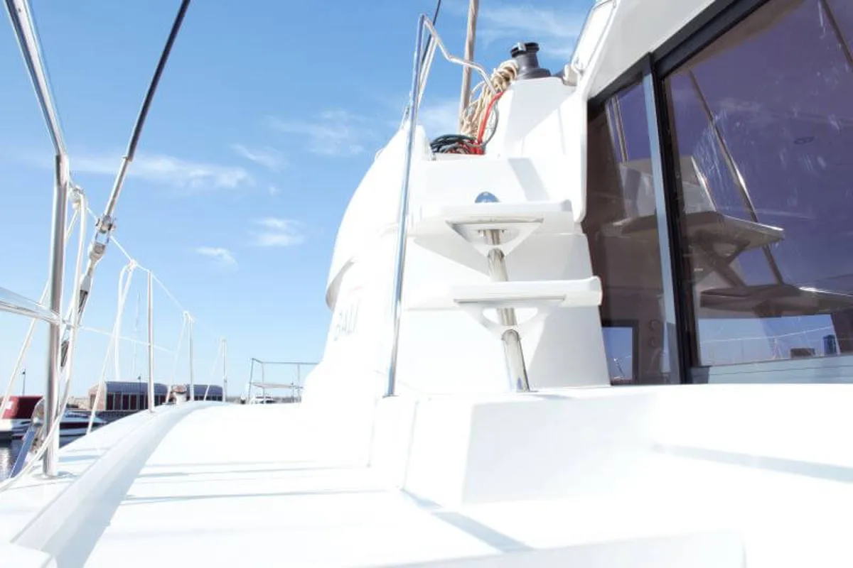 Deck of Magic 3, a Bali 4.3 catamaran at Castellammare di Stabia, Italy