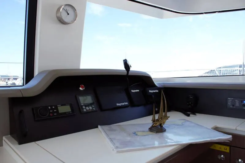 Cockpit of Magic 3, a Bali 4.3 catamaran at Castellammare di Stabia, Italy