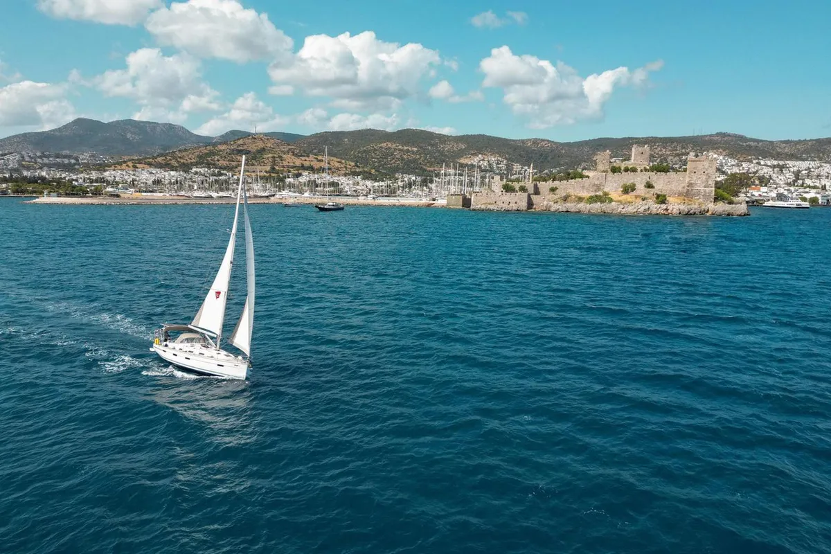 Exterior view of Spark-1, a Bavaria Cruiser 40 sailboat at Bodrum, Turkey