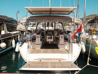Cockpit of Spark-1, a Bavaria Cruiser 40 sailboat at Bodrum, Turkey