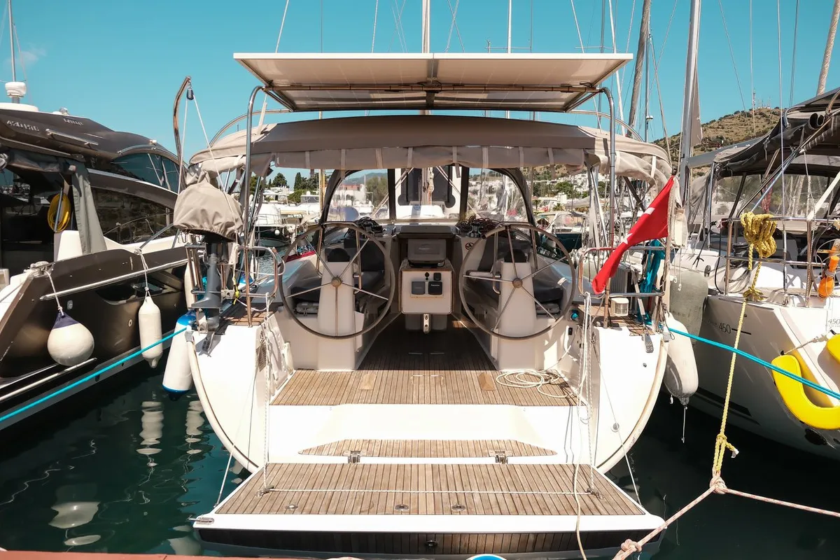 Cockpit of Spark-1, a Bavaria Cruiser 40 sailboat at Bodrum, Turkey