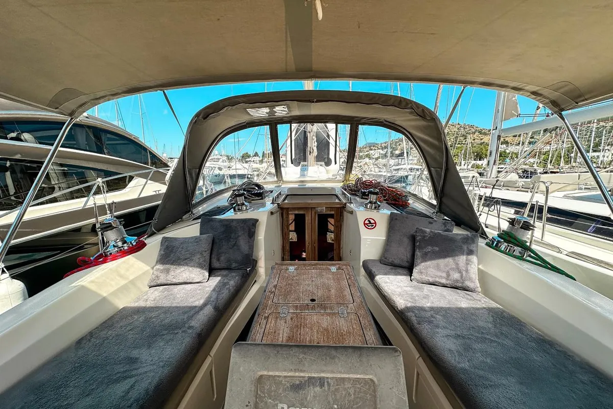 Cockpit of Spark-1, a Bavaria Cruiser 40 sailboat at Bodrum, Turkey