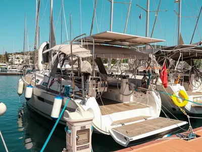 Deck of Spark-1, a Bavaria Cruiser 40 sailboat at Bodrum, Turkey
