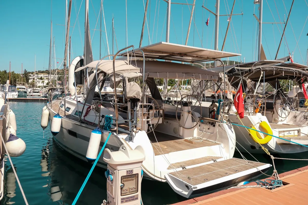 Deck of Spark-1, a Bavaria Cruiser 40 sailboat at Bodrum, Turkey