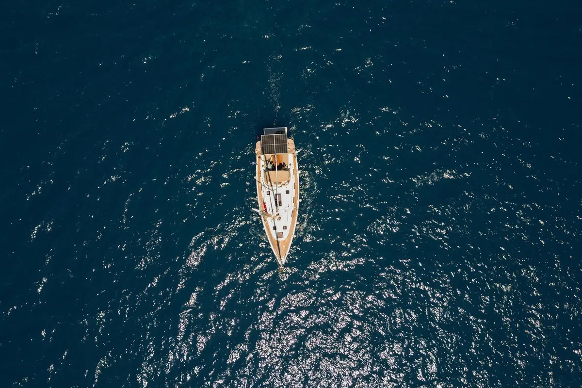 Exterior view of Spark-1, a Bavaria Cruiser 40 sailboat at Bodrum, Turkey