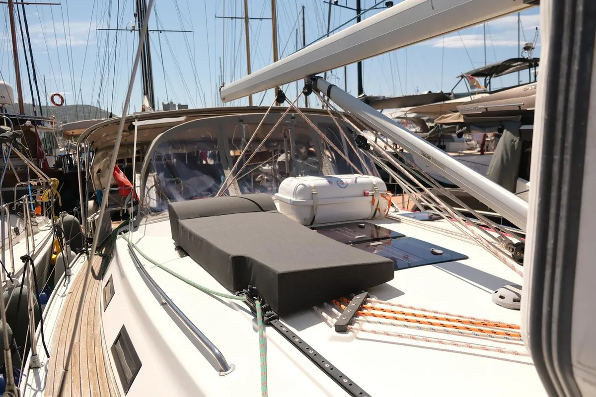 Deck of Spark-1, a Bavaria Cruiser 40 sailboat at Bodrum, Turkey