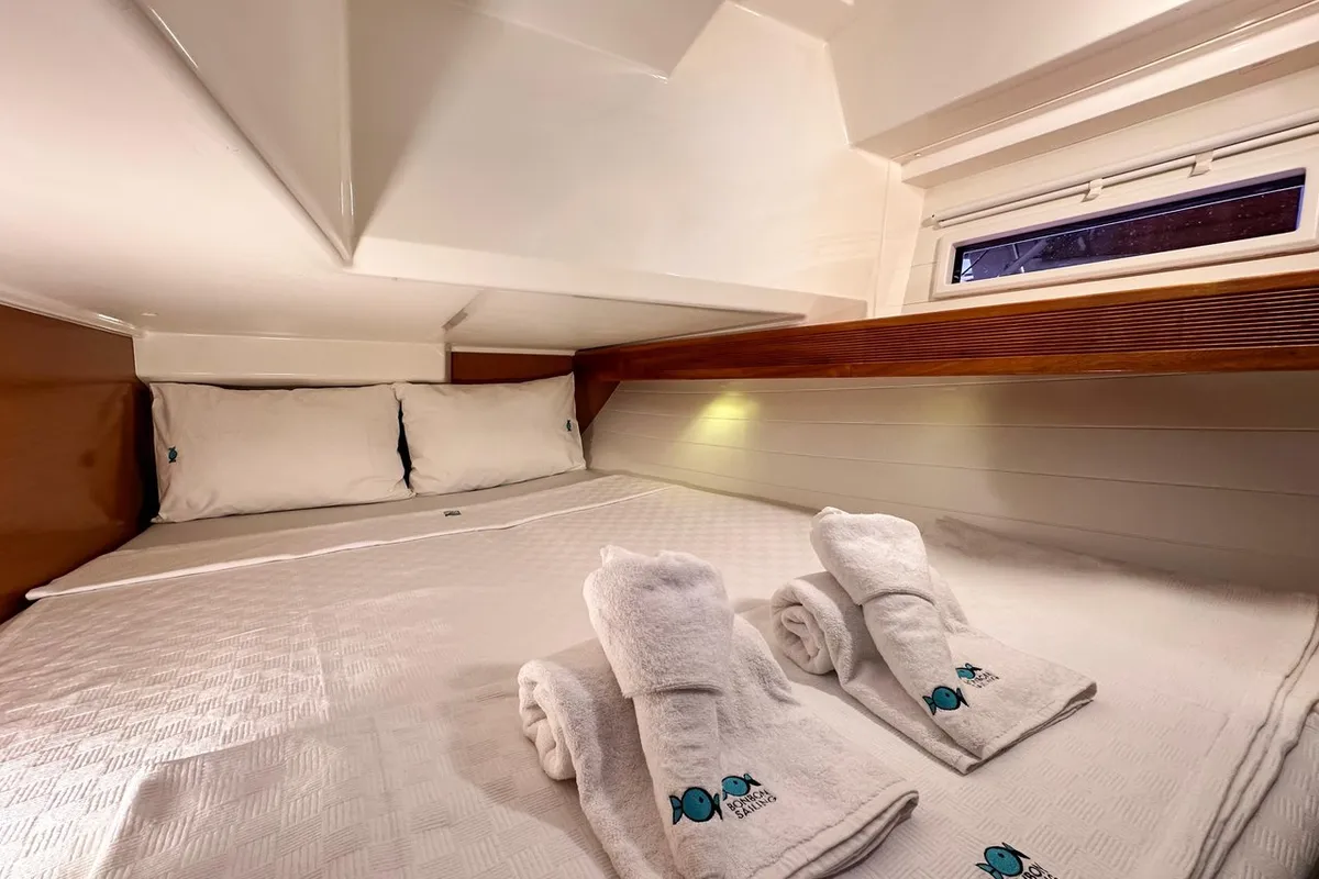 Cabin on Spark-1, a Bavaria Cruiser 40 sailboat at Bodrum, Turkey