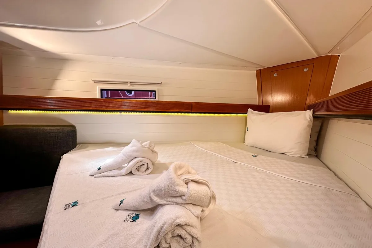 Cabin on Spark-1, a Bavaria Cruiser 40 sailboat at Bodrum, Turkey