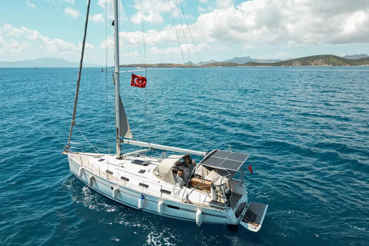 Exterior view of Spark-1, a Bavaria Cruiser 40 sailboat at Bodrum, Turkey