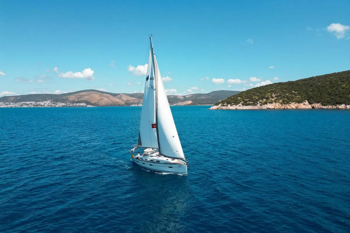 Exterior view of Spark-1, a Bavaria Cruiser 40 sailboat at Bodrum, Turkey