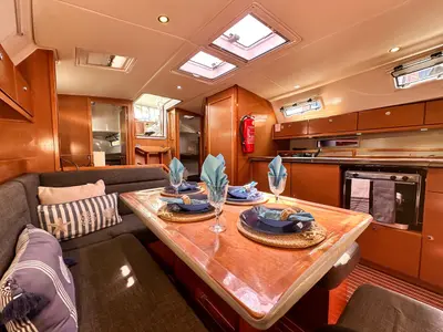Salon of Spark-1, a Bavaria Cruiser 40 sailboat at Bodrum, Turkey
