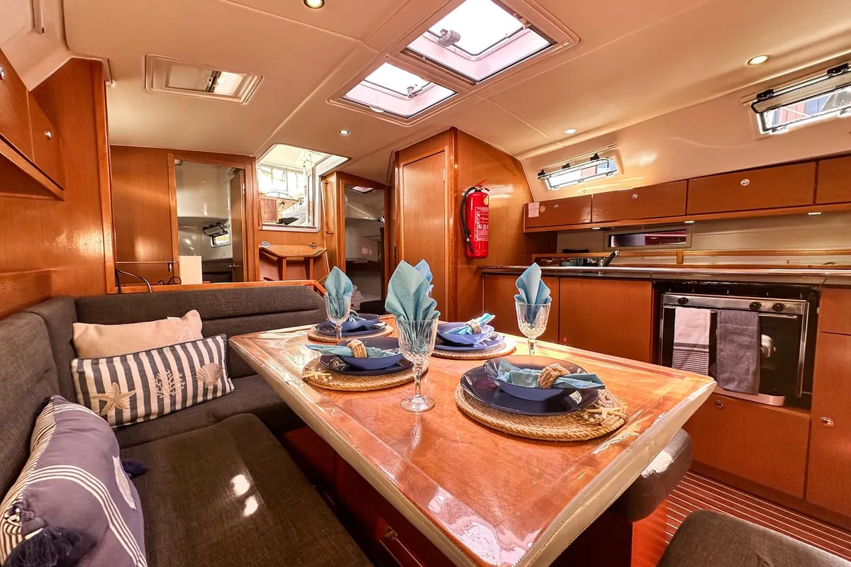 Salon of Spark-1, a Bavaria Cruiser 40 sailboat at Bodrum, Turkey