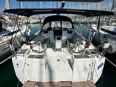 Cockpit of Janis, a Jeanneau Sun Odyssey 449 sailboat at Sukošan, Croatia