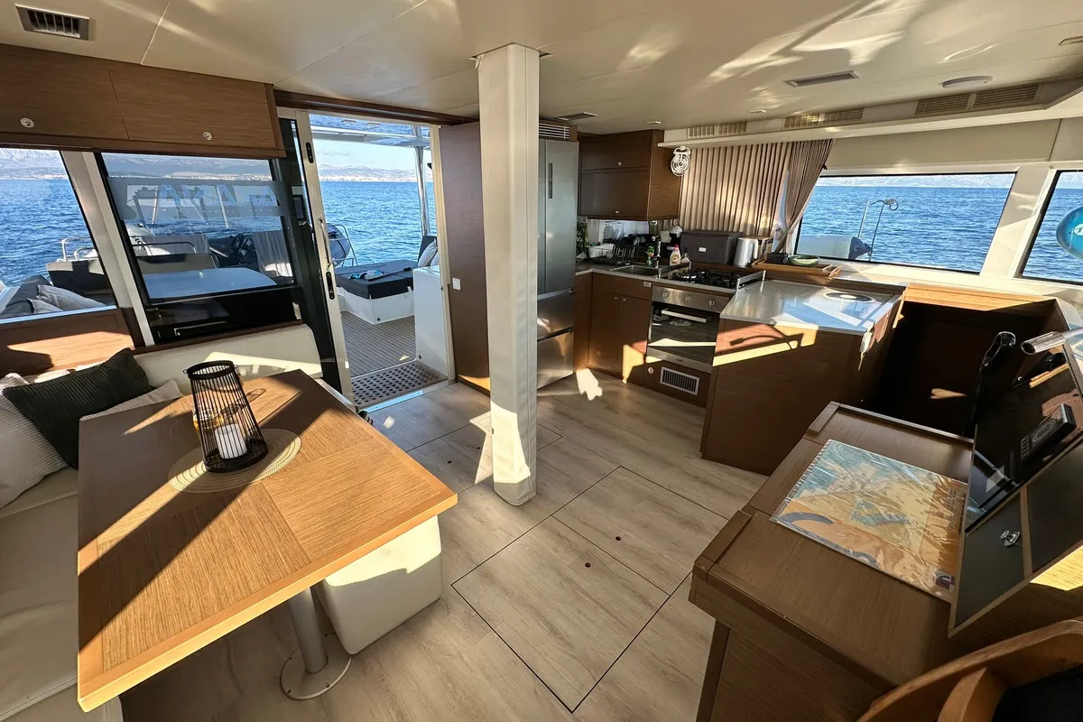 Salon of Akana, a Lagoon 52 F catamaran at Grad Trogir, Croatia