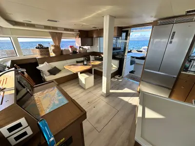 Salon of Akana, a Lagoon 52 F catamaran at Grad Trogir, Croatia
