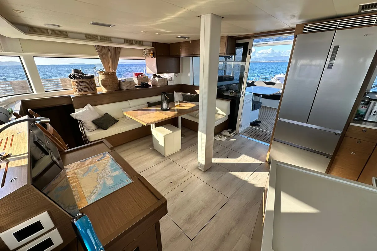 Salon of Akana, a Lagoon 52 F catamaran at Grad Trogir, Croatia