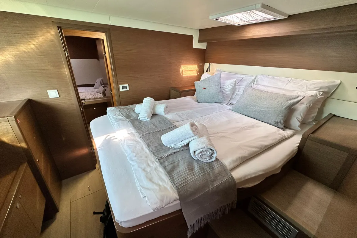 Cabin on Akana, a Lagoon 52 F catamaran at Grad Trogir, Croatia