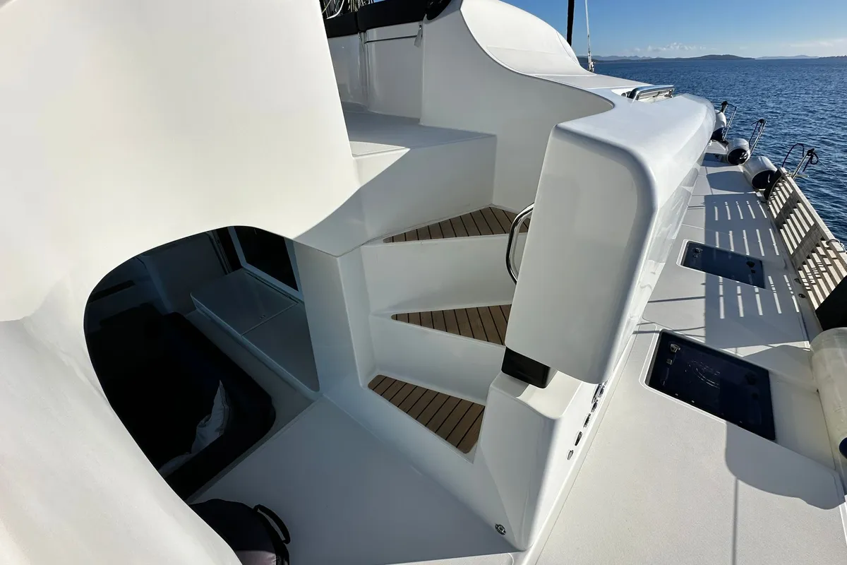 Deck of Akana, a Lagoon 52 F catamaran at Grad Trogir, Croatia