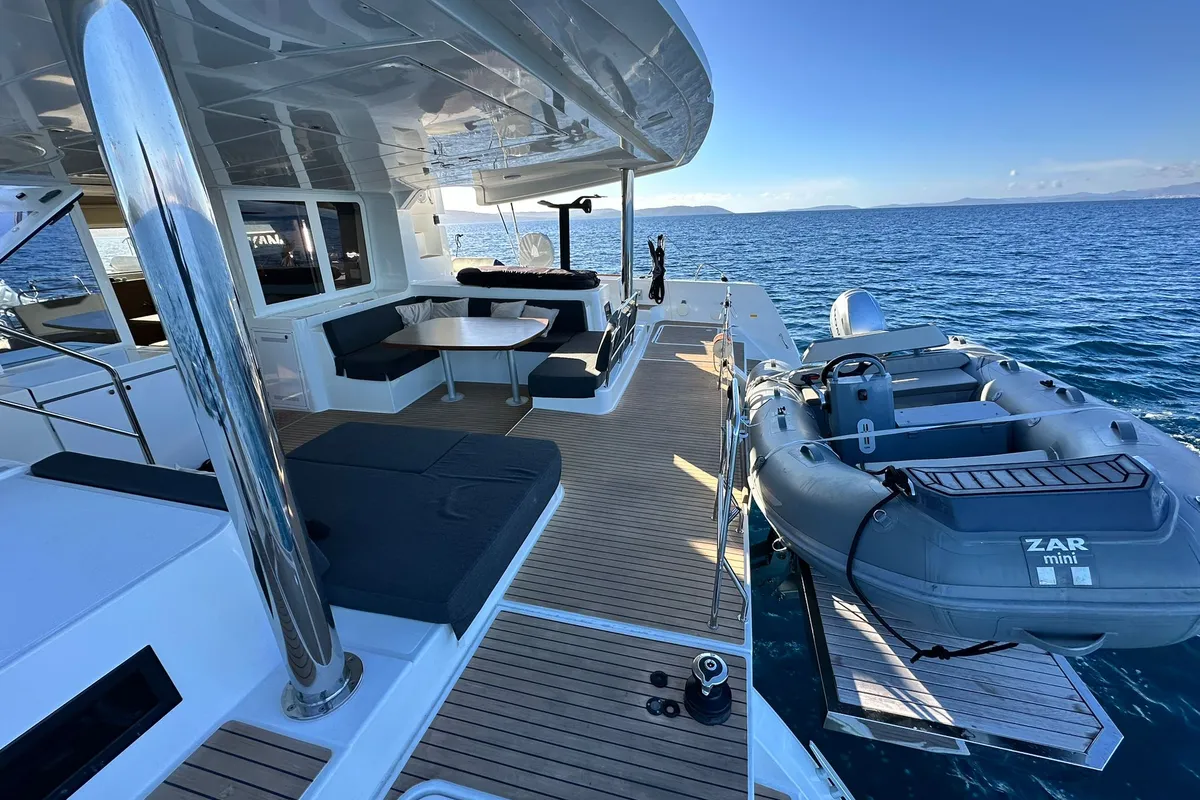 Deck of Akana, a Lagoon 52 F catamaran at Grad Trogir, Croatia