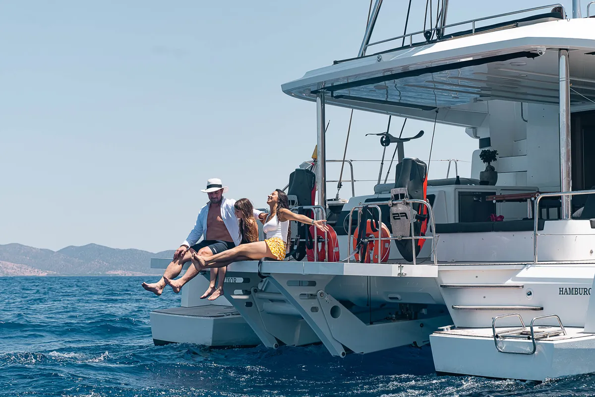Deck of Akana, a Lagoon 52 F catamaran at Grad Trogir, Croatia