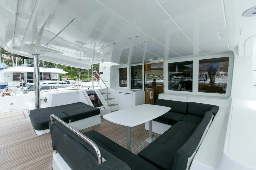 Deck of Akana, a Lagoon 52 F catamaran at Grad Trogir, Croatia