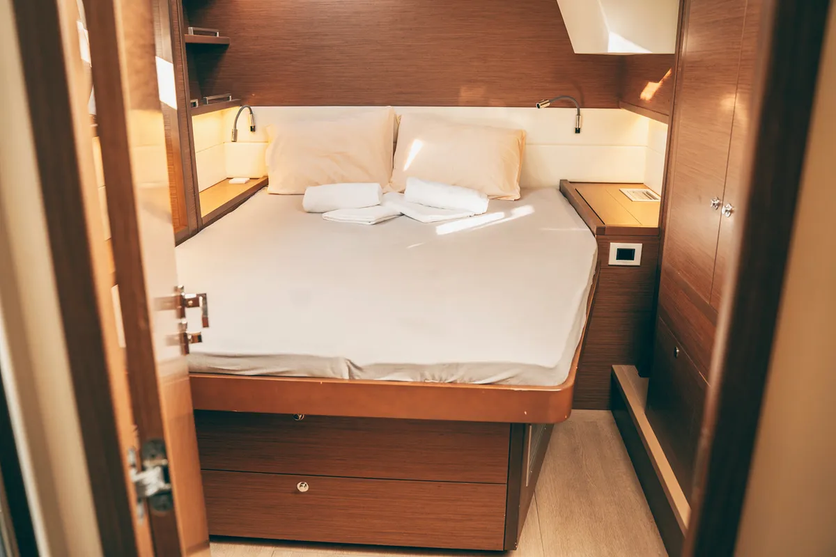 Cabin on Akana, a Lagoon 52 F catamaran at Grad Trogir, Croatia