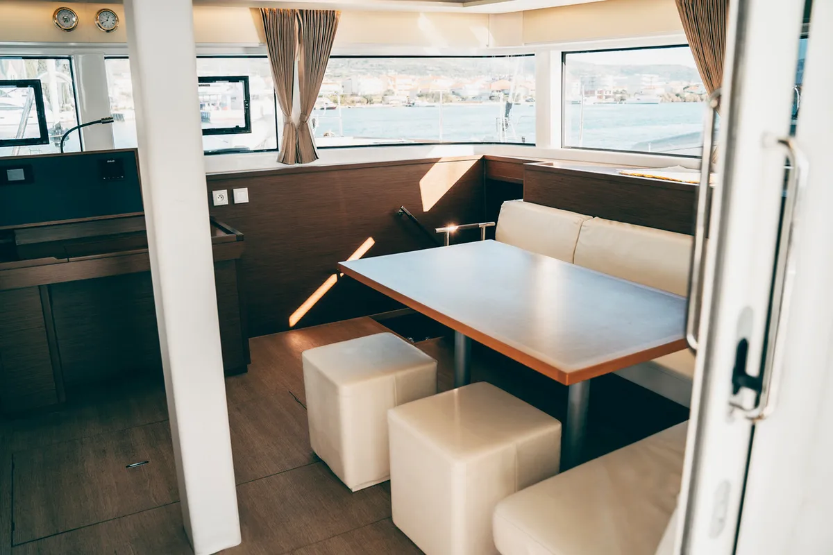 Salon of Akana, a Lagoon 52 F catamaran at Grad Trogir, Croatia