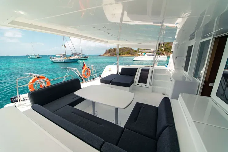 Cockpit of Akana, a Lagoon 52 F catamaran at Grad Trogir, Croatia