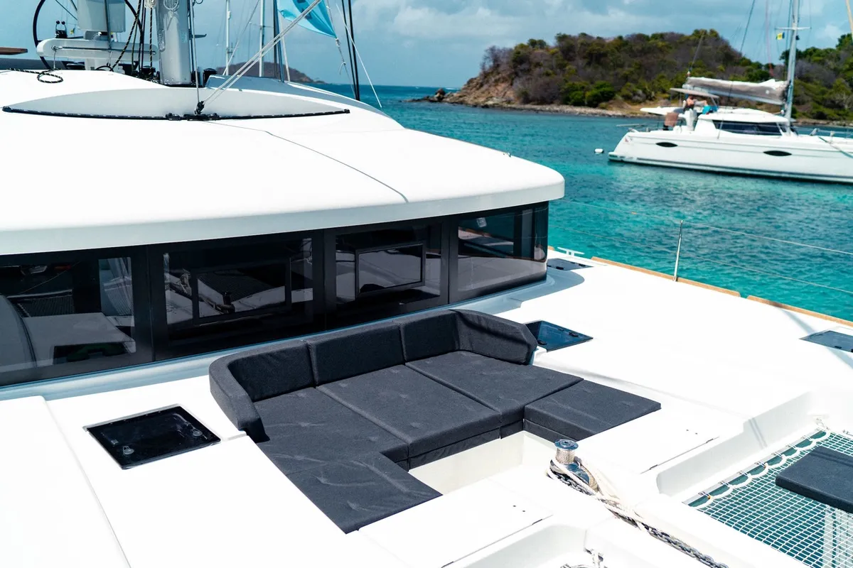 Deck of Akana, a Lagoon 52 F catamaran at Grad Trogir, Croatia