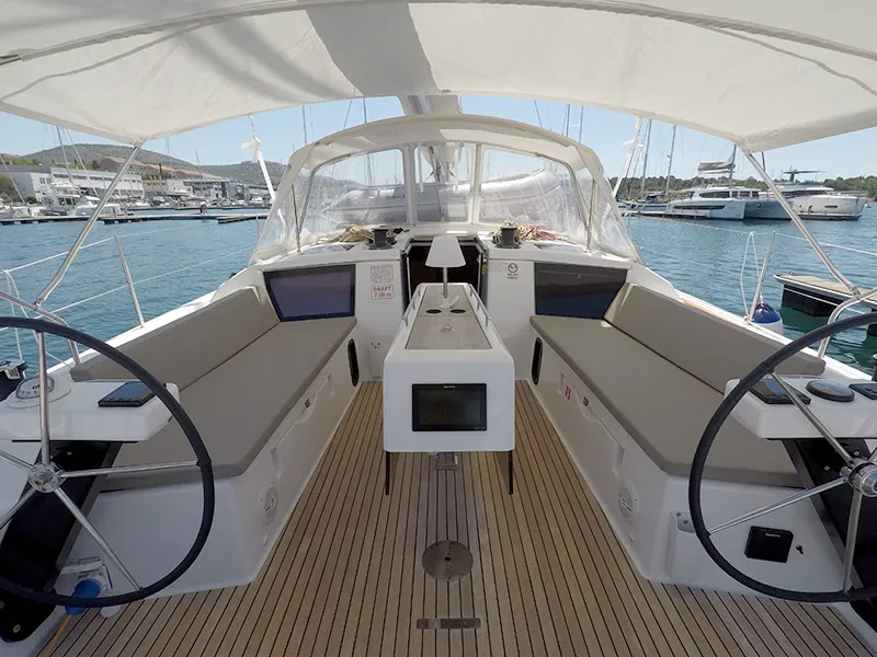 Cockpit of SWEETEST TAB00, a Dufour 430 sailboat at Grad Šibenik, Croatia