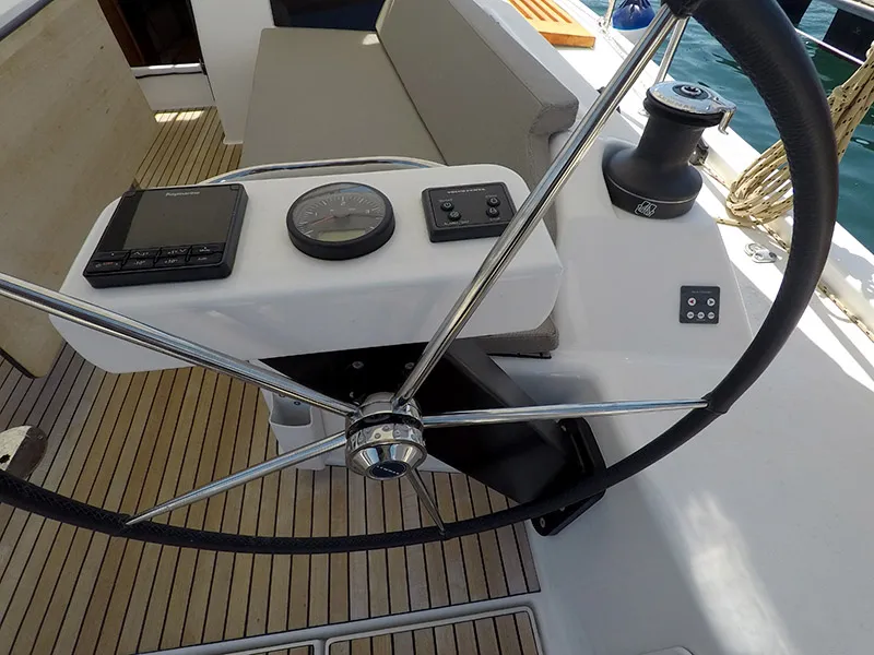 Cockpit of SWEETEST TAB00, a Dufour 430 sailboat at Grad Šibenik, Croatia
