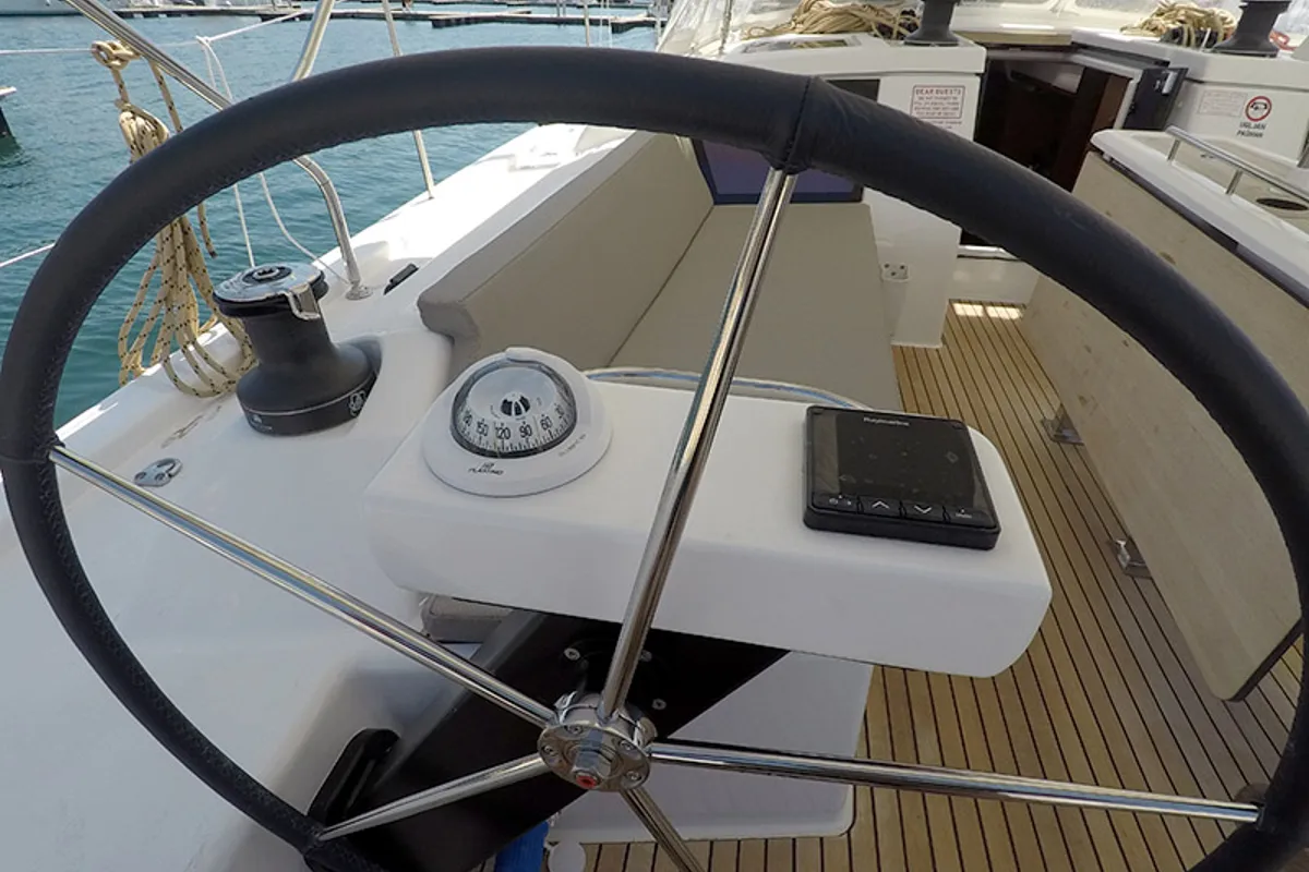 Cockpit of SWEETEST TAB00, a Dufour 430 sailboat at Grad Šibenik, Croatia