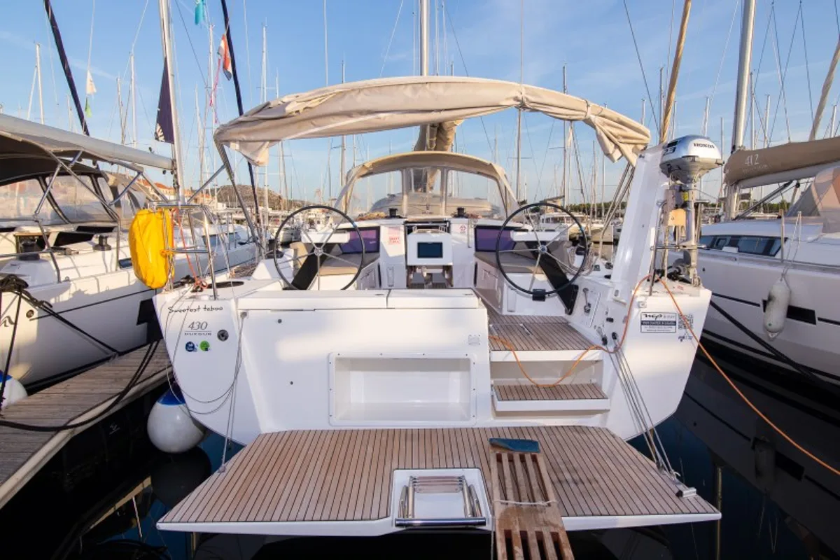 Exterior view of SWEETEST TAB00, a Dufour 430 sailboat at Grad Šibenik, Croatia